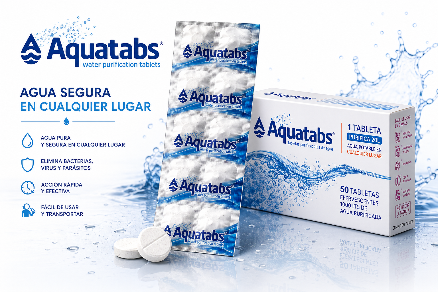 Aquatabs tabletas para tratamiento de agua